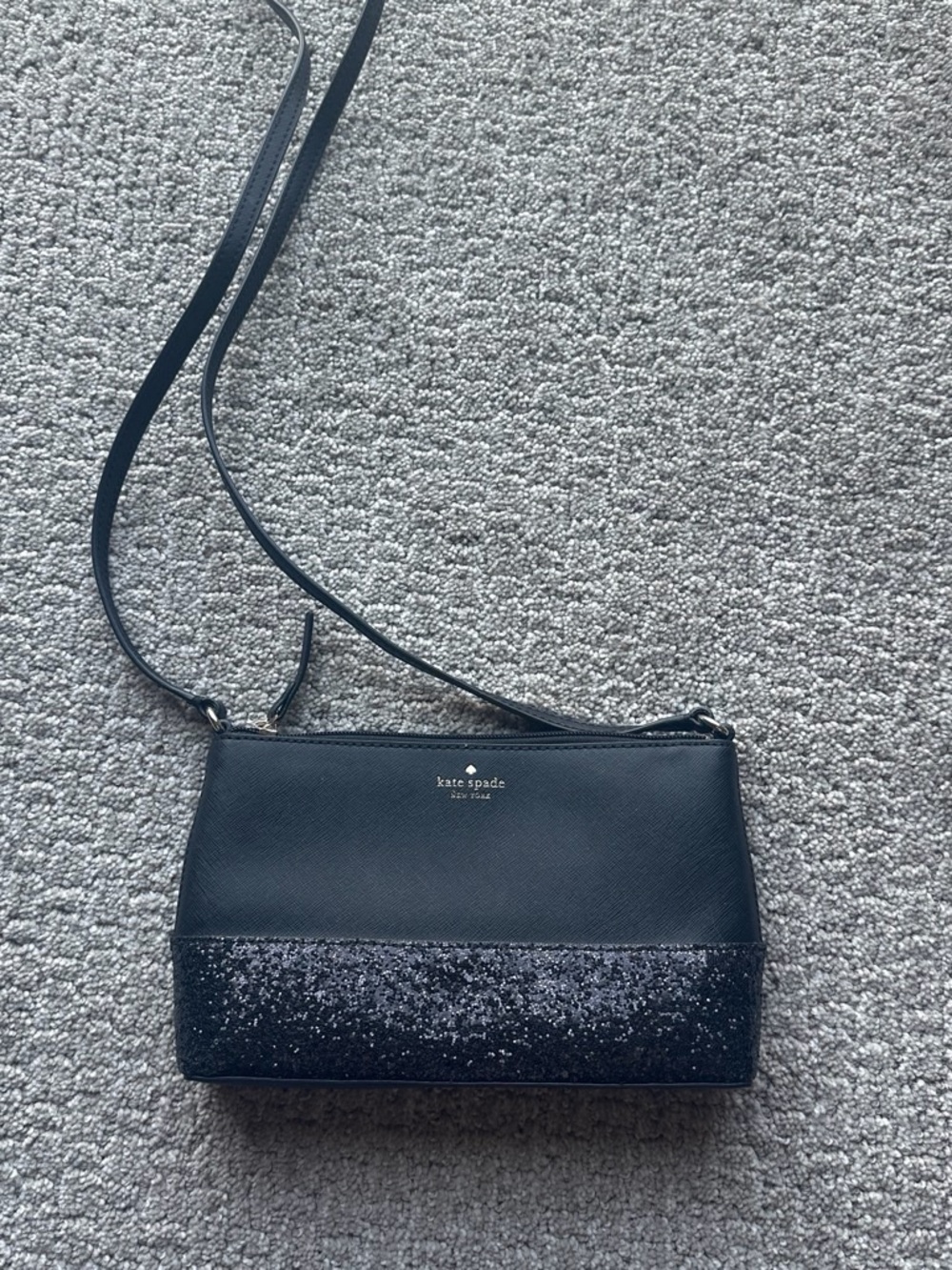 kate spade black crossbody with glitter bottom